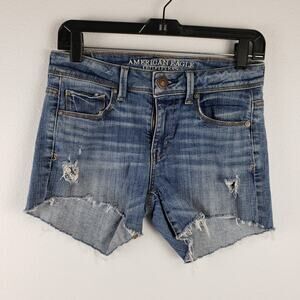 American Eagle Women's 4‎ Cut Of Jean Shorts Raw Hem Distressed Cotton Festival